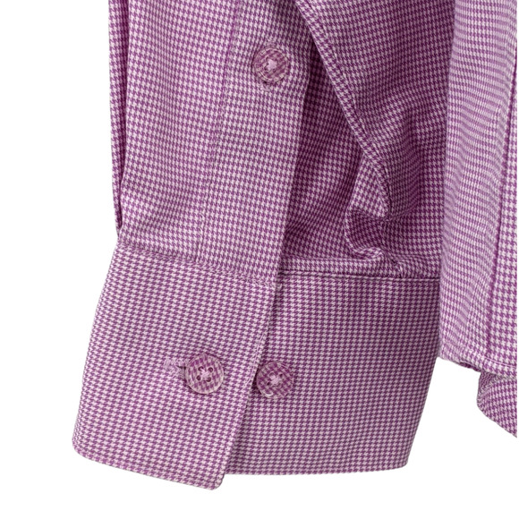 Calvin Klein Sz 15.5 34 35 Purple Micro Houndstooth Button Front Shirt Collared - Picture 4 of 7